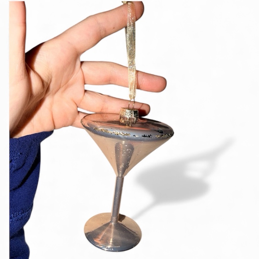 LIFE AT HOME Pink Sparkly Martini Glass Cup Christmas Ornament BRAND NEW Tag